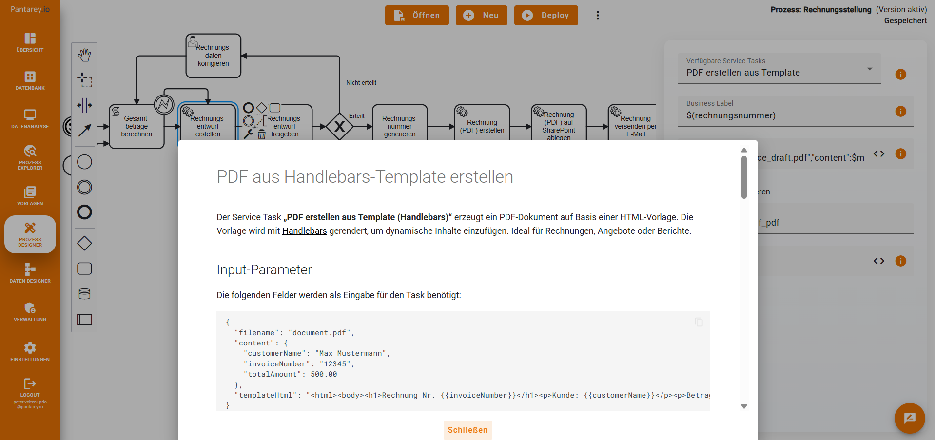Pantarey Hilfe-Funktion direkt aus der App