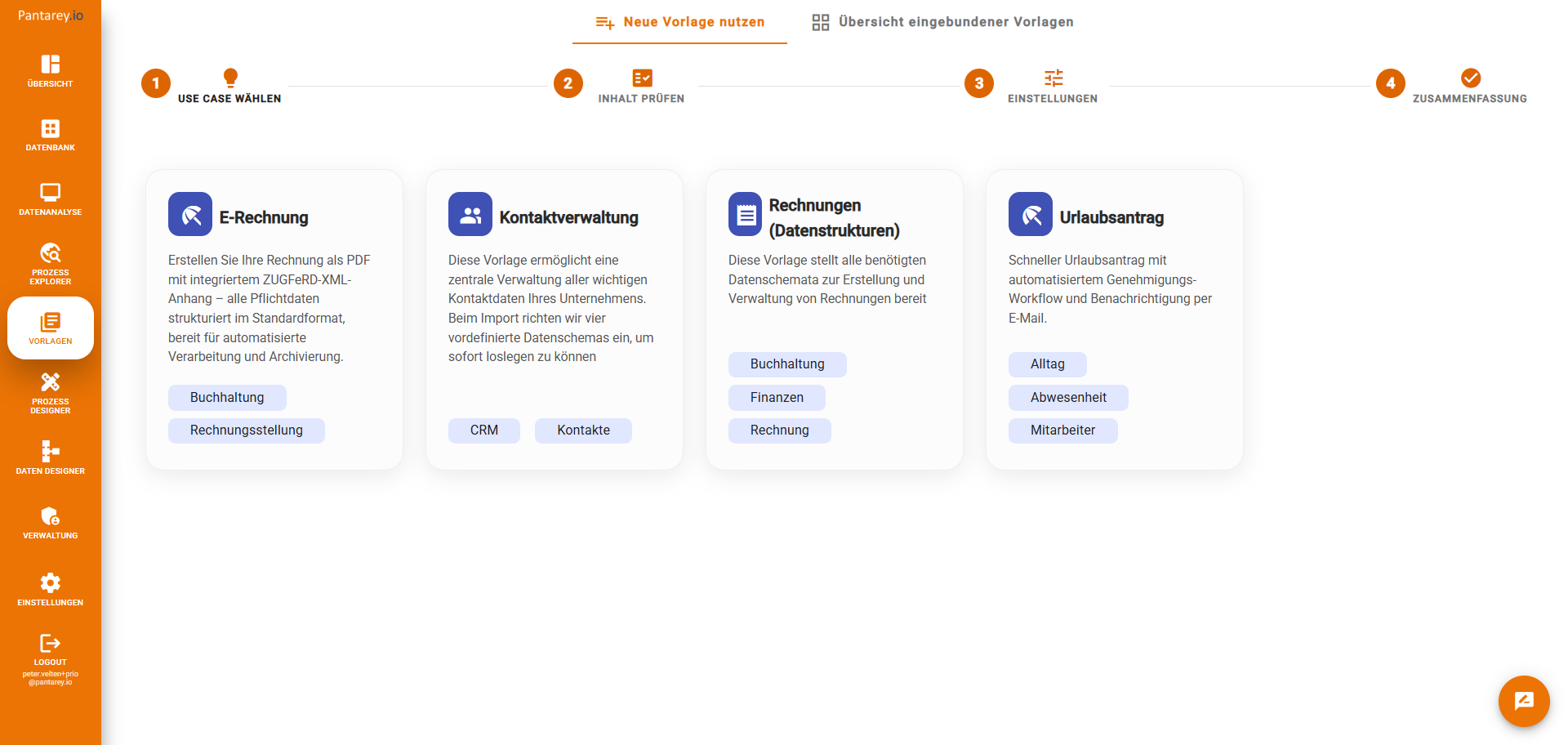 Übersicht über vorhandene Vorlagen